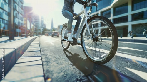 A person zipping through a dedicated bike lane on a stylish electric bicycle, Mini mobility, with copy space © Johannes