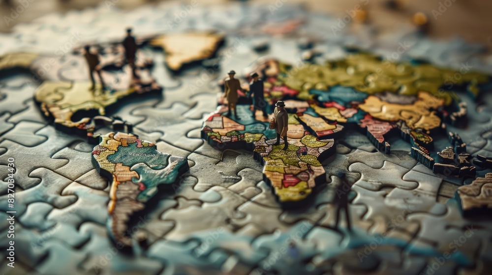 concept of worldwide geopolitics. mysterious people building new world order constructing world map from puzzles concept of worldwide geopolitics. mysterious people building new world order constructing world map from puzzles