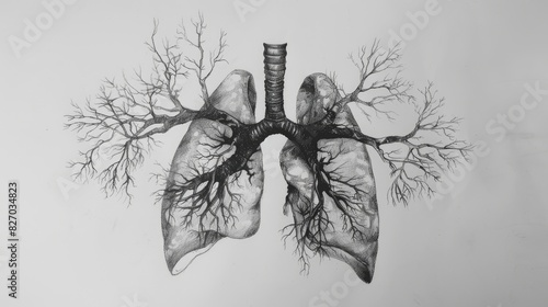 Lung drawing on a blank background photo