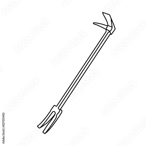 Vector illustration Halligan tool hand drawn sketch Fireman equipment line art,side view, isolated on white background, For kids coloring book or science illustration. photo