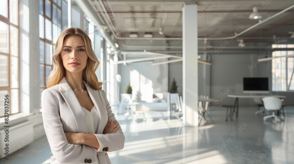 Modern business woman in the office with, copy space Modern business woman in the office with, copy space
