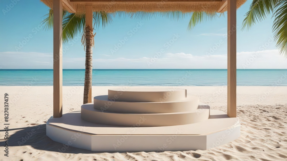 Obraz premium podium beach with palm trees