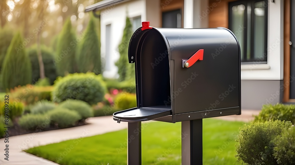 Closeup modern mailbox on the yard of house, mailing and newsletter concept Closeup modern mailbox on the yard of house, mailing and newsletter concept