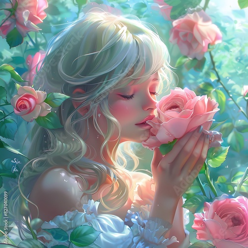 Flower Beauty - Smiling Woman with Roses