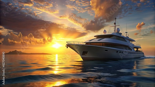 Luxury yacht sailing in the ocean with a stunning summer glow photo