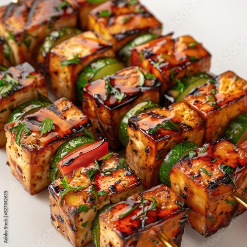 a healthy yet sumptuous serving of grilled vegetable skewers marinated to perfection, infused with herbs and spices alongside with capsicum, onions and sprinkled with seasoning for taste