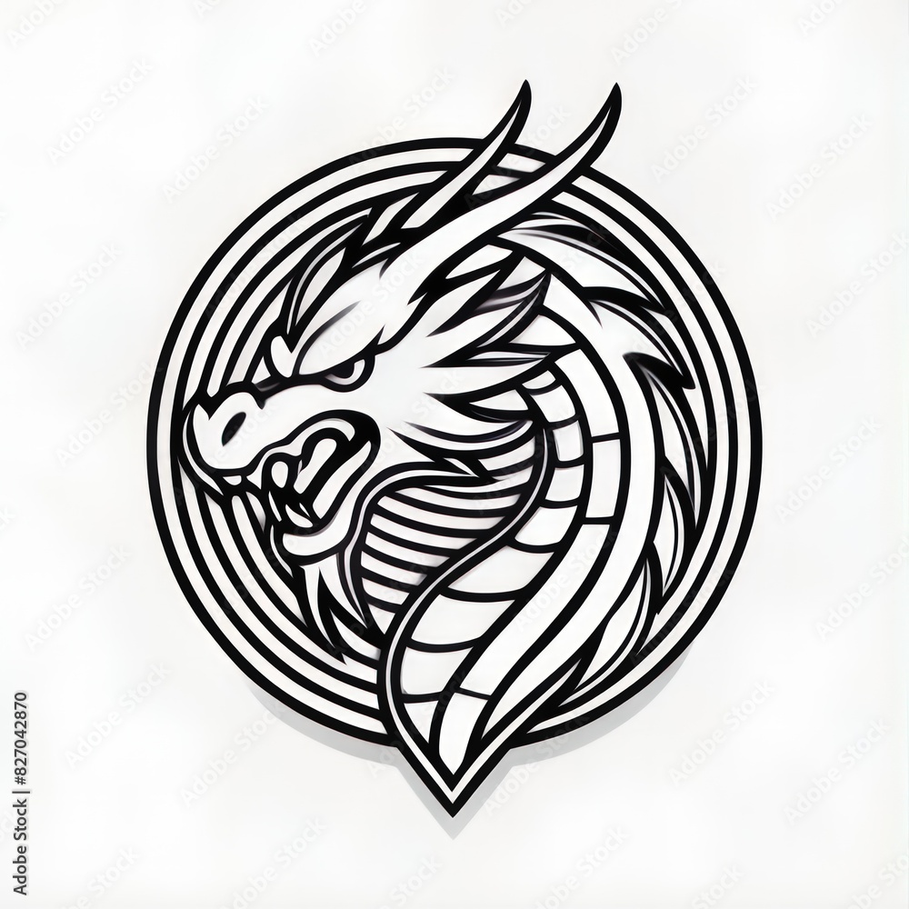 Fototapeta premium chinese dragon tattoo, black dragon with background, black dragon tattoo, tattoo design, dragon symbol, dragon icon, dragon logo black and white