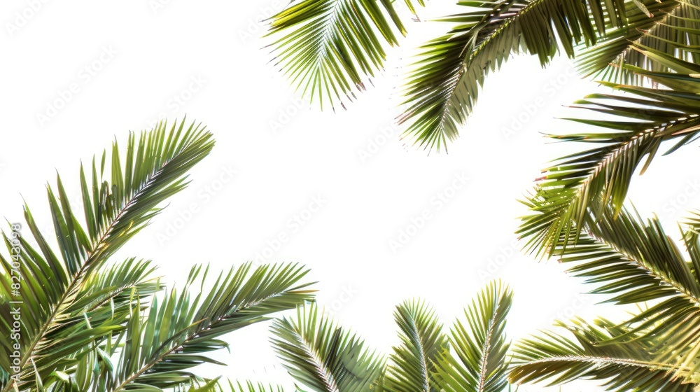Palm tree s green leaves isolated against a white background Palm tree s green leaves isolated against a white background