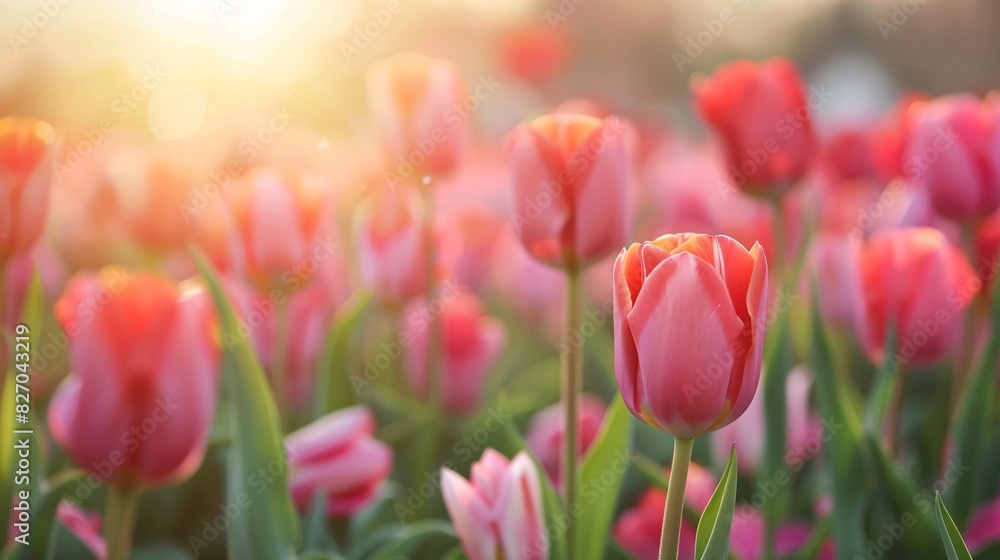 Amazing white, red, pink tulip flowers blooming in a tulip field, against the background of blurry tulip flowers in the sunset light. Fresh bright yellow spring tulips, Bouquet of spring tulips Amazing white, red, pink tulip flowers blooming in a tulip field, against the background of blurry tulip flowers in the sunset light. Fresh bright yellow spring tulips, Bouquet of spring tulips