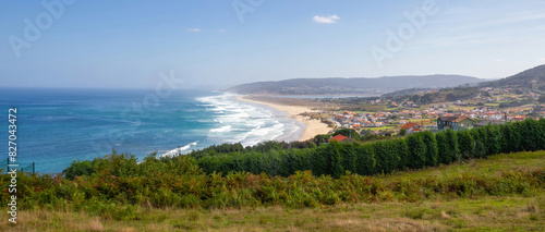 Panoramic view of the coast of Galicia with the town of Arnados and beaches. Spain