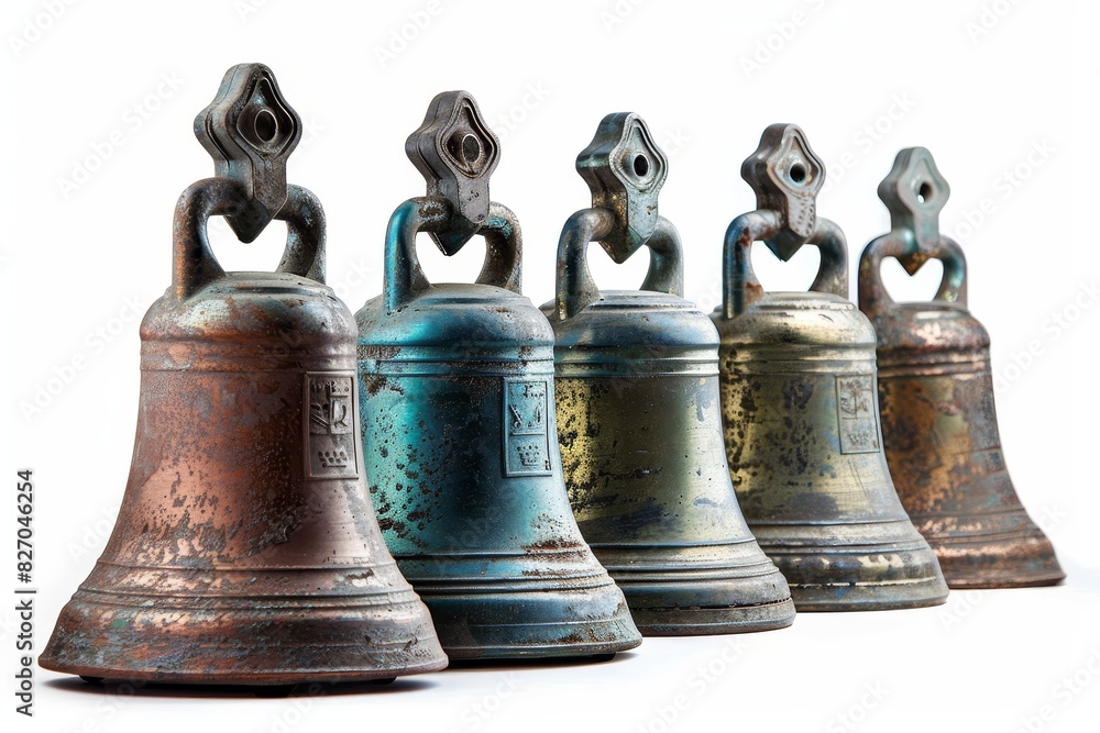 Obraz premium Realistic photograph of a complete School bells,solid stark white background, focused lighting