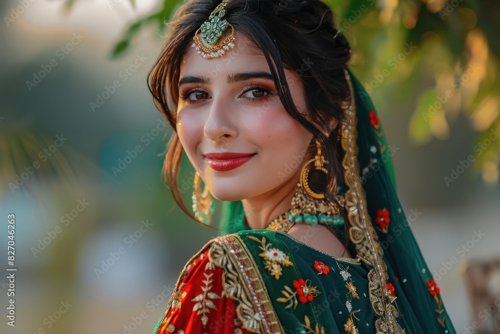 Fototapeta premium beautiful Indian woman with traditional wear and jewelry