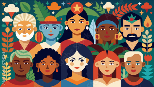 With faces representing different races cultures and religions the mural captures the beauty and strength of diversity coming together in peace.. Vector illustration