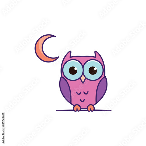 cute illustration of owl and halfmoon