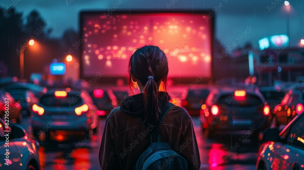 Classic Drive-In Movie Theater with Cars and Big Screen Classic Drive-In Movie Theater with Cars and Big Screen