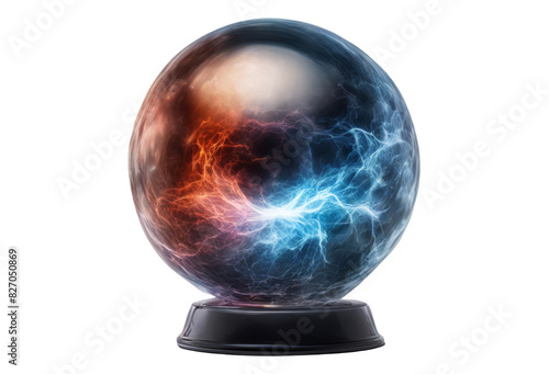 Vibrant crystal ball with electric energy swirling inside, symbolizing magic, mystery, and powerful forces. Perfect for fantasy, sci-fi themes. © NightTampa