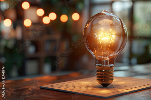 Student with lightbulb and certificate, symbolizing intellect and education. 3D render in bright colors and realistic style, close-up with copy space, ideal for academic and inspiration concepts.