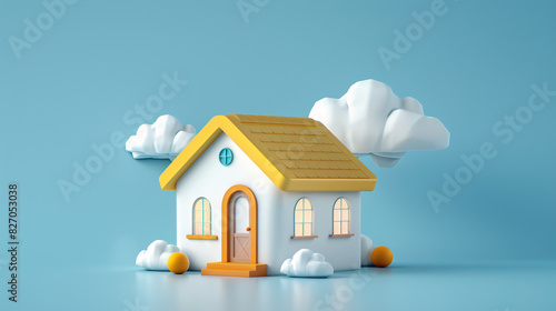 Wallpaper Mural Illustration of a plastic house with kids playing in front, showcasing a protection theme Torontodigital.ca