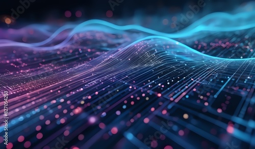 Digital backdround ideal for technological operations, neural networks, AI, data transmission and encryption, digital archives, audio and visual representations, scientific research