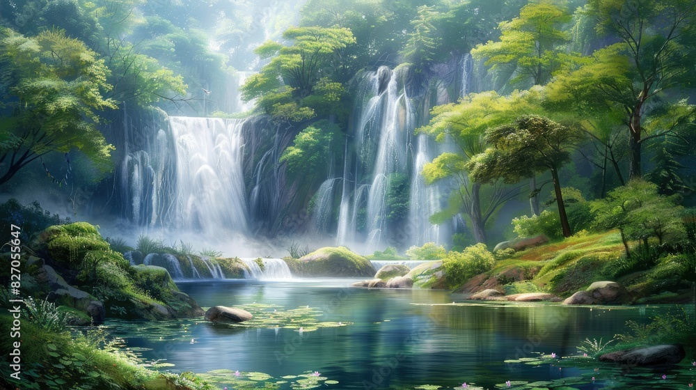 river and waterfall forest background concept river and waterfall forest background concept