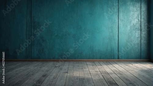 Wallpaper Mural Blue turquoise empty wall and wooden floor with interesting with glare from the window, Interior background for the presentation Torontodigital.ca
