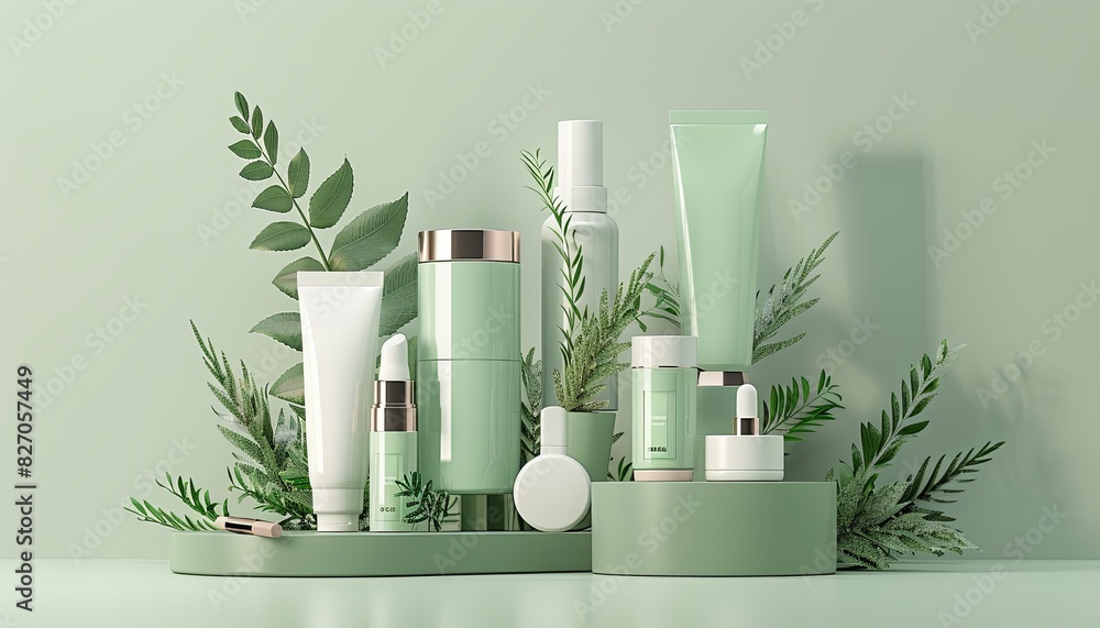A display of various beauty products, including lotions, creams, and sprays A display of various beauty products, including lotions, creams, and sprays
