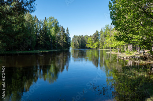River landscape in spring. Farnebofjarden national park in north of Sweden.