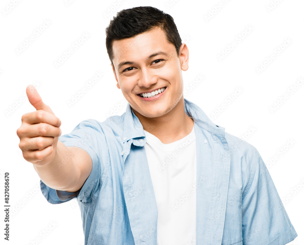 Man, portrait and thumbs up for approval in studio, vote and feedback or review on white background. Male person, thank you gesture and satisfaction for agreement, motivation and promotion for emoji Man, portrait and thumbs up for approval in studio, vote and feedback or review on white background. Male person, thank you gesture and satisfaction for agreement, motivation and promotion for emoji