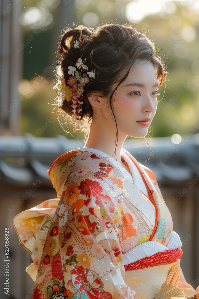 Portrait of a beautiful Japanese woman in traditional kimono Portrait of a beautiful Japanese woman in traditional kimono