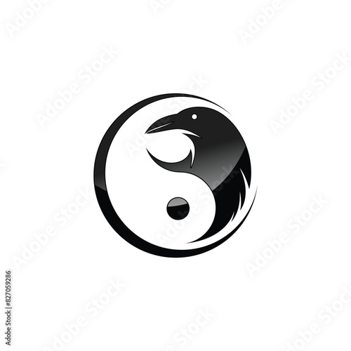 Silhouette Raven logo shape Yin Yang vector icon