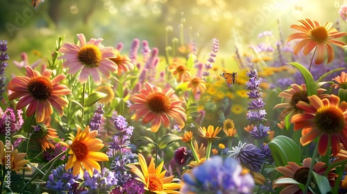 vibrant garden with colorful coneflowers , garden overflowing with coneflowers © Panupan