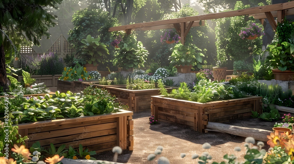 enchanting raised vegetable garden scene , enchanting garden with raised vegetable beds