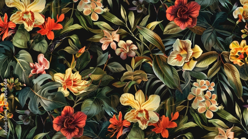 Botanical flowers and prints in a repeated pattern Botanical flowers and prints in a repeated pattern