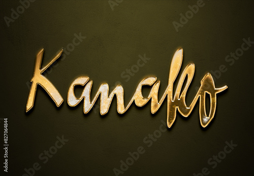 Old gold text effect of Japanese name Kanako with 3D glossy style Mockup. photo