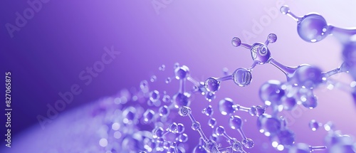 Close-up of molecular structure on a vibrant purple background representing scientific research and innovation in chemistry and biology.