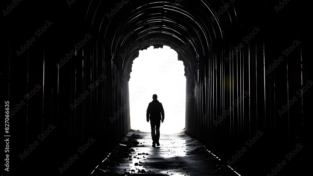 silhouette of a man at a tunnels entrance with a stark contrast