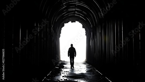 silhouette of a man at a tunnels entrance with a stark contrast