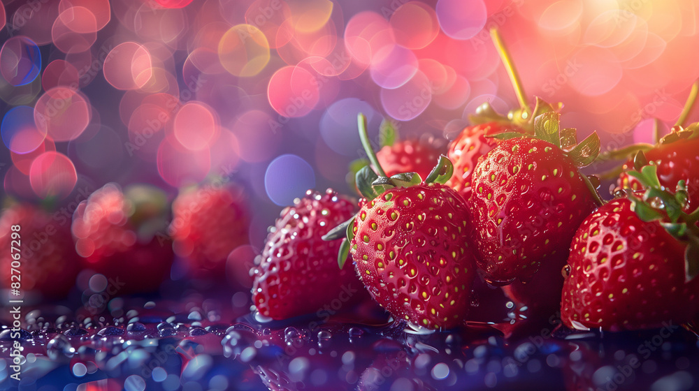 A close shot of fresh strawberries with water drops is a real work of art that delights with its symmetry and intense colors. Juicy red fruit and transparent water drops create a harmonious compositio A close shot of fresh strawberries with water drops is a real work of art that delights with its symmetry and intense colors. Juicy red fruit and transparent water drops create a harmonious compositio