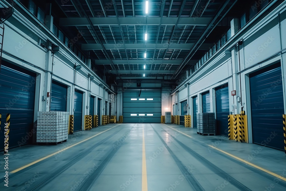 Modern Industrial Warehouse with Multiple Loading Docks and Storage Modern Industrial Warehouse with Multiple Loading Docks and Storage