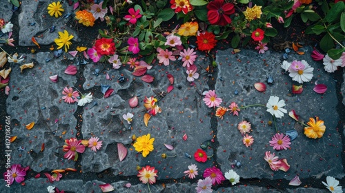 Close up view of flowers on the street