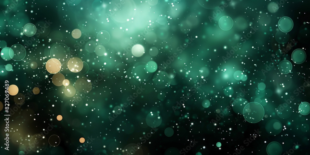 teal green bokeh background,Beautiful green bokeh lights on dark background, creating a mesmerizing and dreamy effect with soft, glowing orbs of various sizes and a deep, enchanting atmosphere.banner
