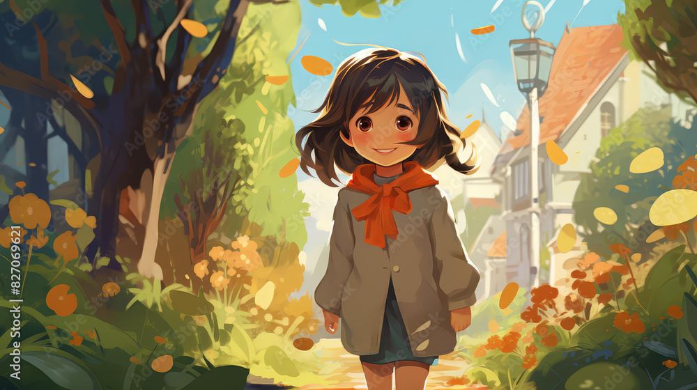 Vibrant garden scene in chibi style with vivid, pastel colors and a cartoony, stylized look through digital painting and vector art. Vibrant garden scene in chibi style with vivid, pastel colors and a cartoony, stylized look through digital painting and vector art.