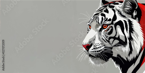 Red and black color scheme of a white tiger, sports team logo.