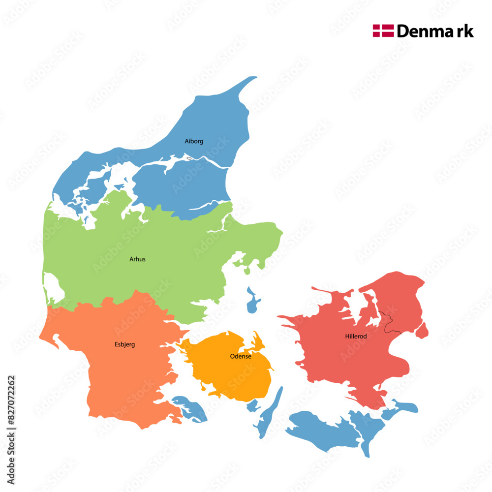 Detailed Denmark Map. Detailed Vector Map of Denmark. Divided map of ...