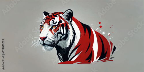 Red and black color scheme of a white tiger, sports team logo.