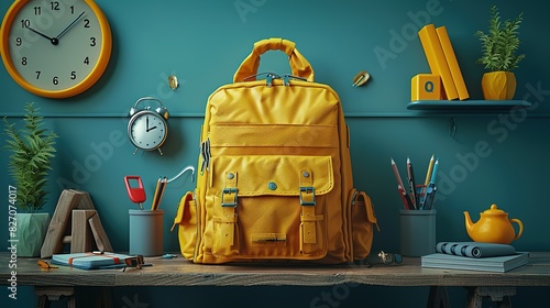 Countdown to Class: 3D Illustration of Backpack & Alarm Clock