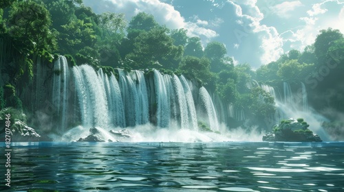 river and waterfall forest background concept