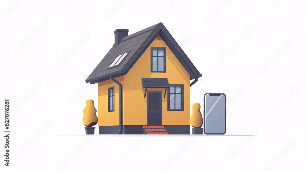 Vector of a house with a phone protection concept on a white background Vector of a house with a phone protection concept on a white background