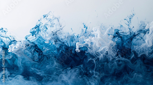 Abstract artwork with a blend of blue and white ink smudges