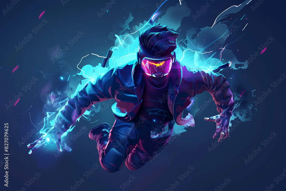 Fototapeta premium 3d game character cartoon portrait glow effect 3d background isolated